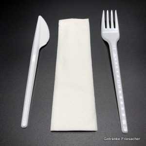 Besteckset Plastik mit Messer, Gabel und Serviette Getränke Friesacher