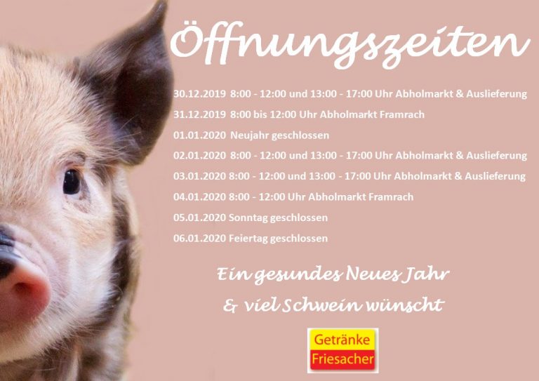 Öffnungszeiten Weihnachten und Silvester 2019/2020
